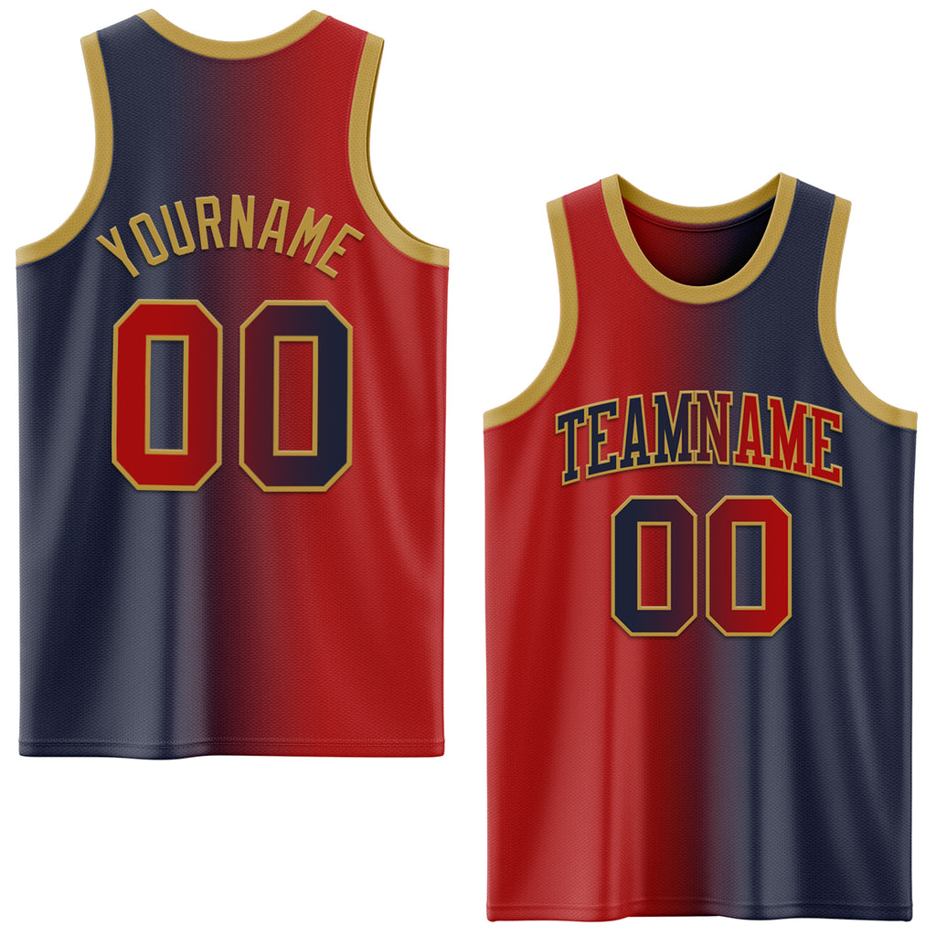 Custom Navy Red-Old Gold Authentic Gradient Fashion Basketball Jersey