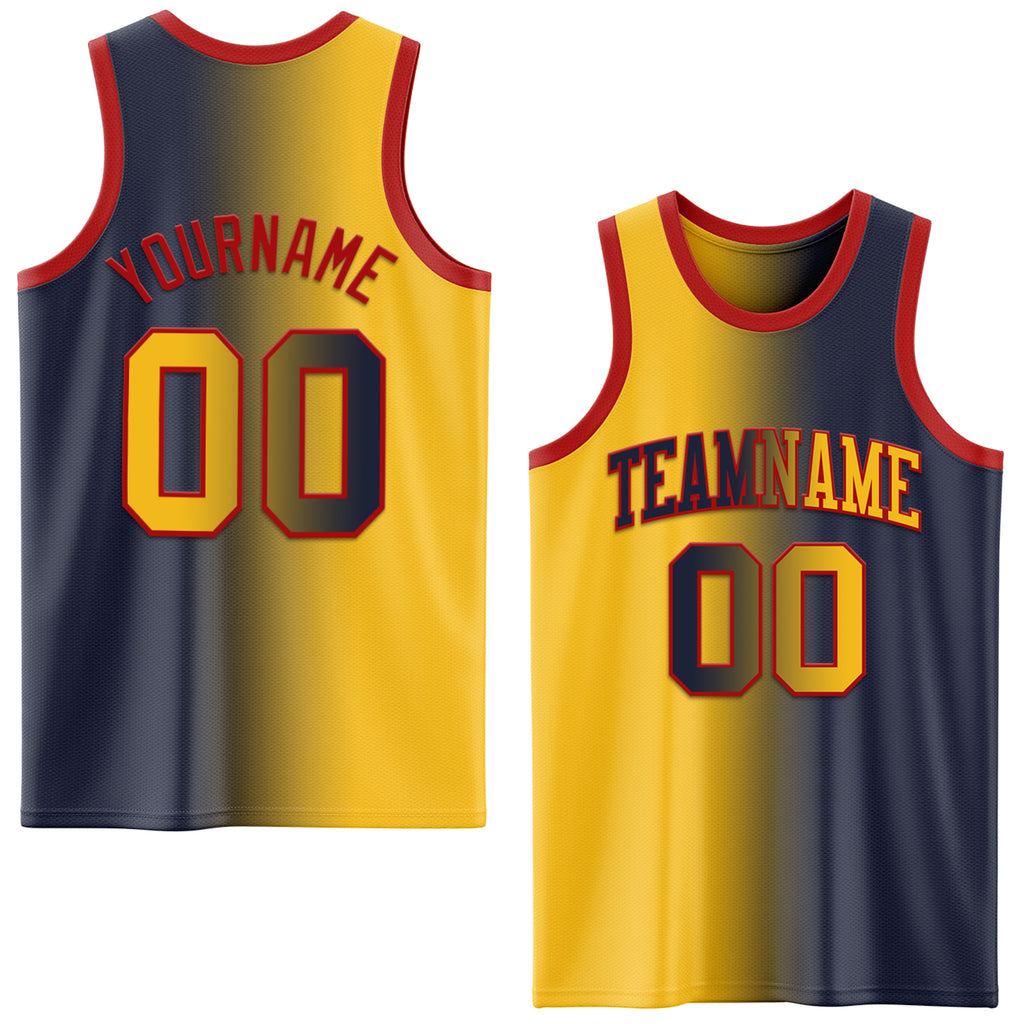 Custom Navy Gold-Red Authentic Gradient Fashion Basketball Jersey