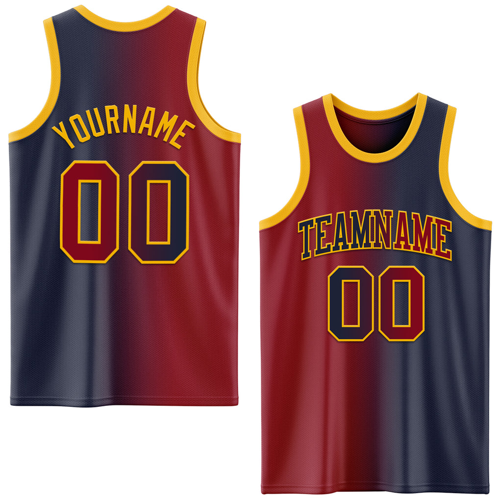 Custom Navy Maroon-Gold Authentic Gradient Fashion Basketball Jersey