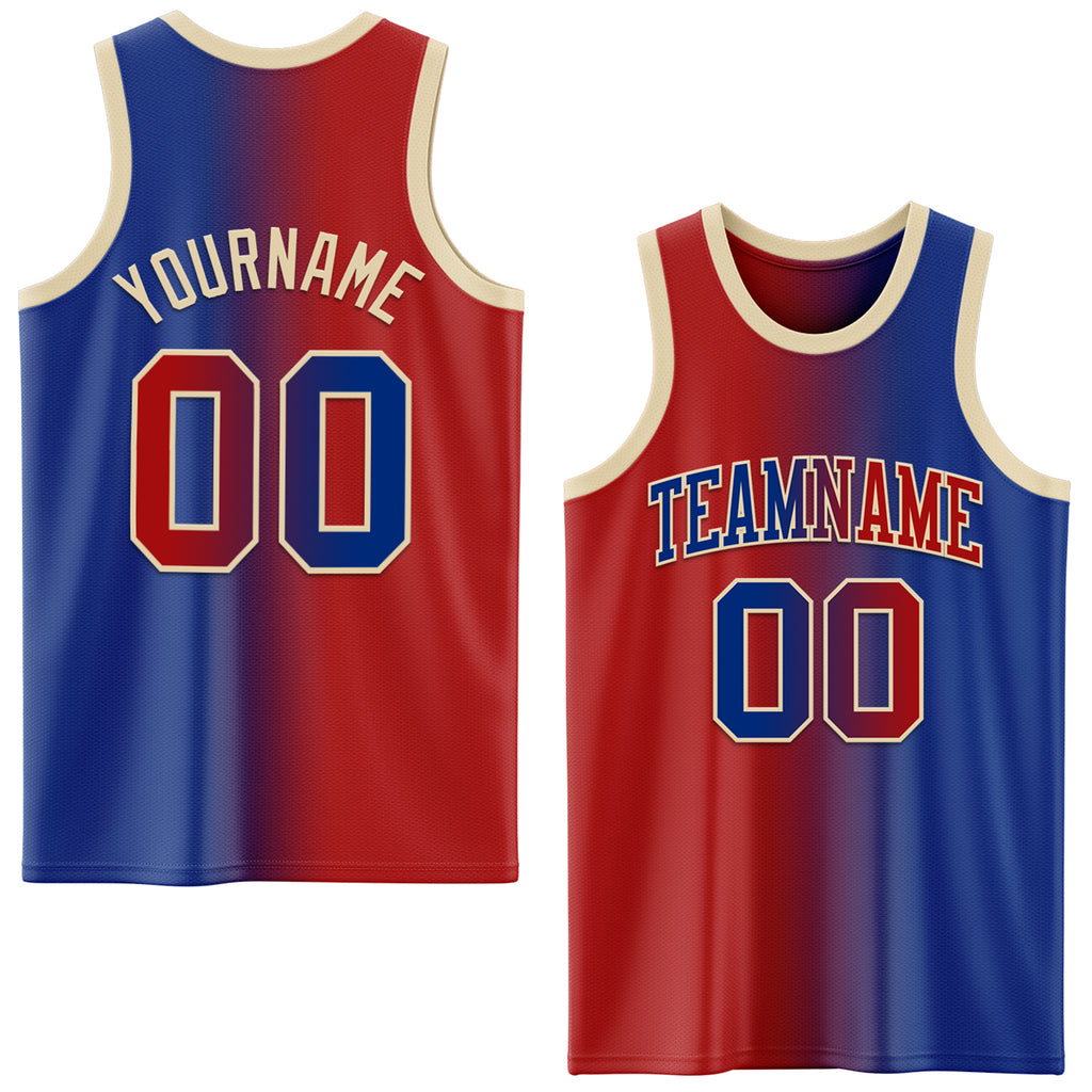 Custom Royal Red-Cream Authentic Gradient Fashion Basketball Jersey