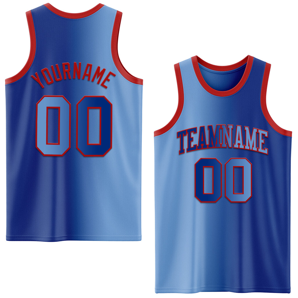 Custom Royal Light Blue-Red Authentic Gradient Fashion Basketball Jersey