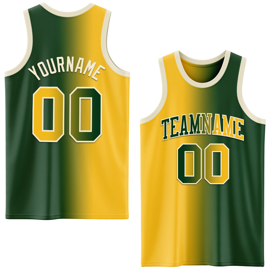 Custom Green Gold-Cream Authentic Gradient Fashion Basketball Jersey