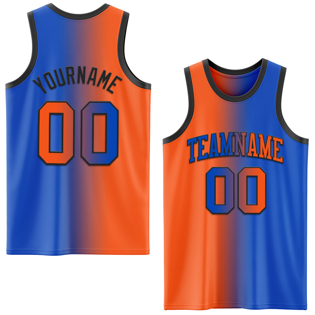 Custom Thunder Blue Orange-Black Authentic Gradient Fashion Basketball Jersey