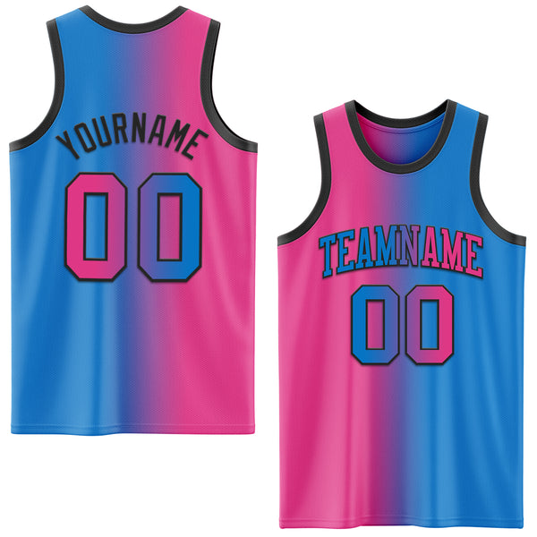 Custom Powder Blue Pink-Black Authentic Gradient Fashion Basketball Jersey