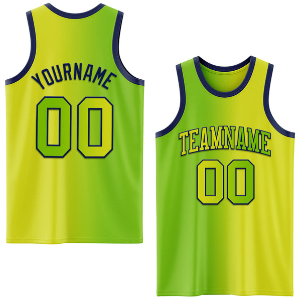 Custom Neon Yellow Neon Green-Navy Authentic Gradient Fashion Basketball Jersey