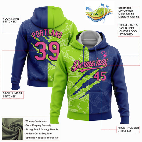 Custom Stitched Graffiti Pattern Pink Royal Neon Green-Black 3D Scratch Sports Pullover Sweatshirt Hoodie