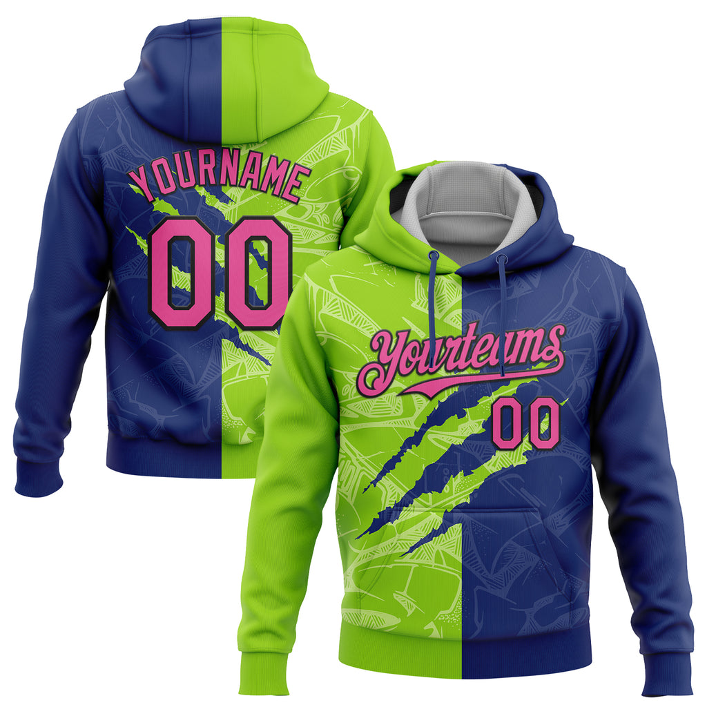 Custom Stitched Graffiti Pattern Pink Royal Neon Green-Black 3D Scratch Sports Pullover Sweatshirt Hoodie