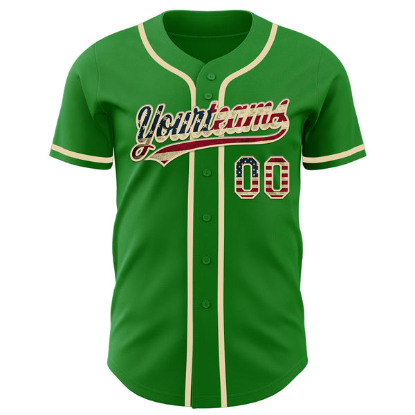 Custom Grass Green Vintage USA Flag-Cream Authentic Baseball Jersey