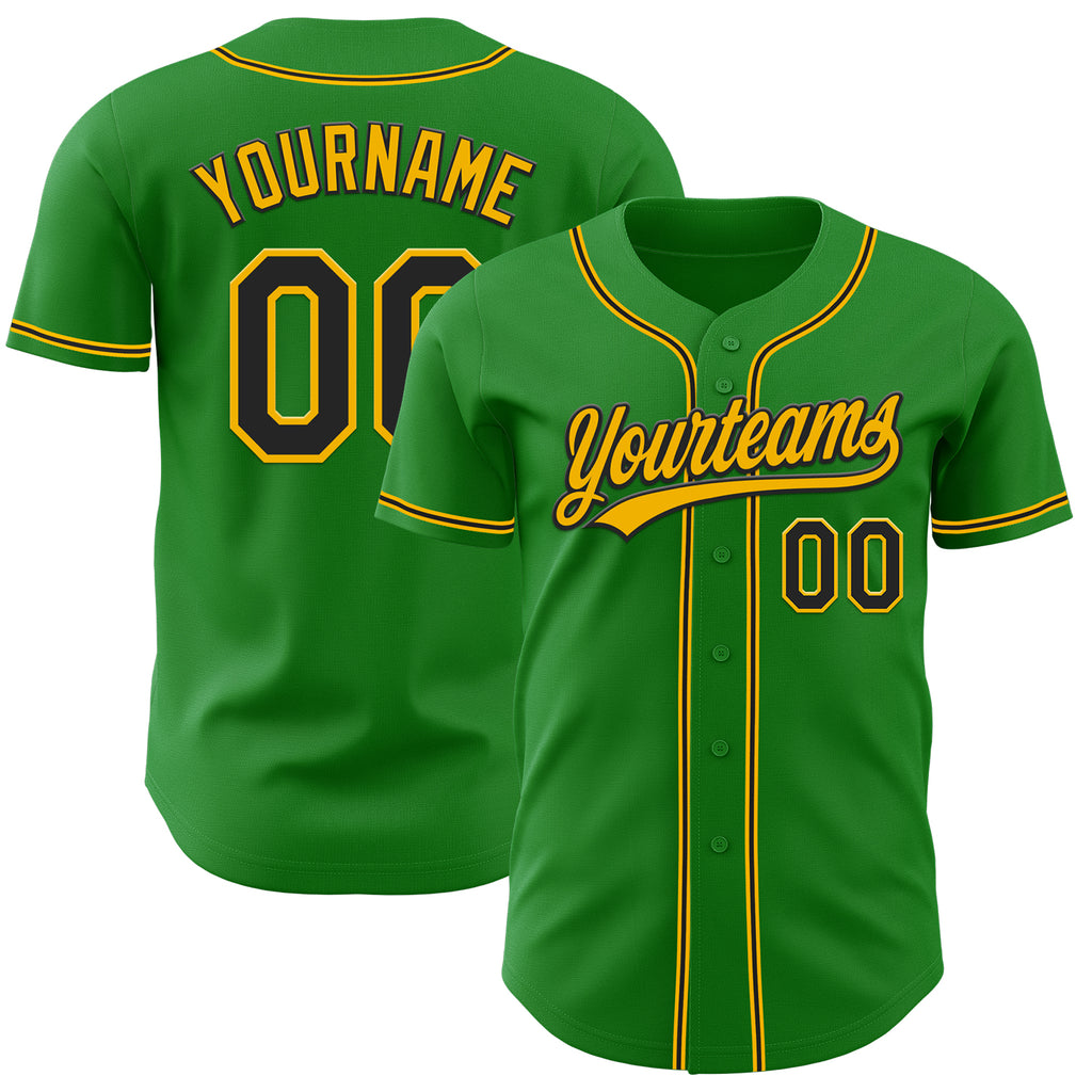 Custom Grass Green Black-Gold Authentic Baseball Jersey