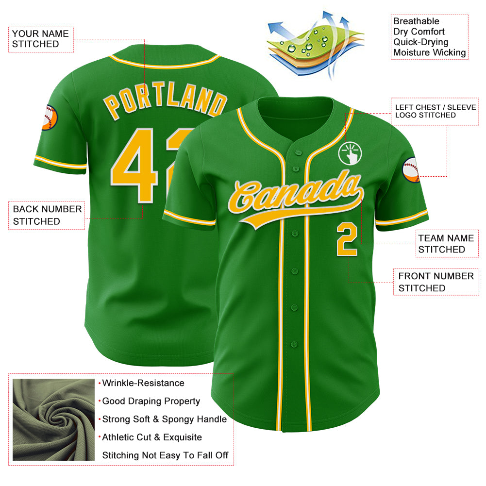 Custom Grass Green Gold-White Authentic Baseball Jersey Free Shipping ...