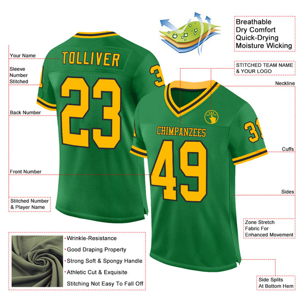 Custom Grass Green Gold-Black Mesh Authentic Throwback Football Jersey