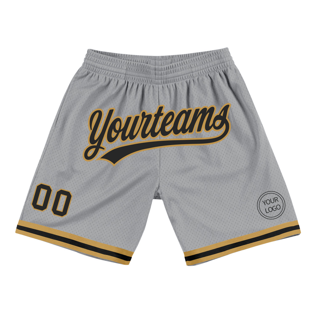 Custom Gray Black-Old Gold Authentic Throwback Basketball Shorts