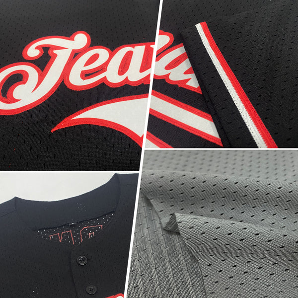 Custom Gray Crimson Black-Aqua Mesh Authentic Throwback Baseball Jersey