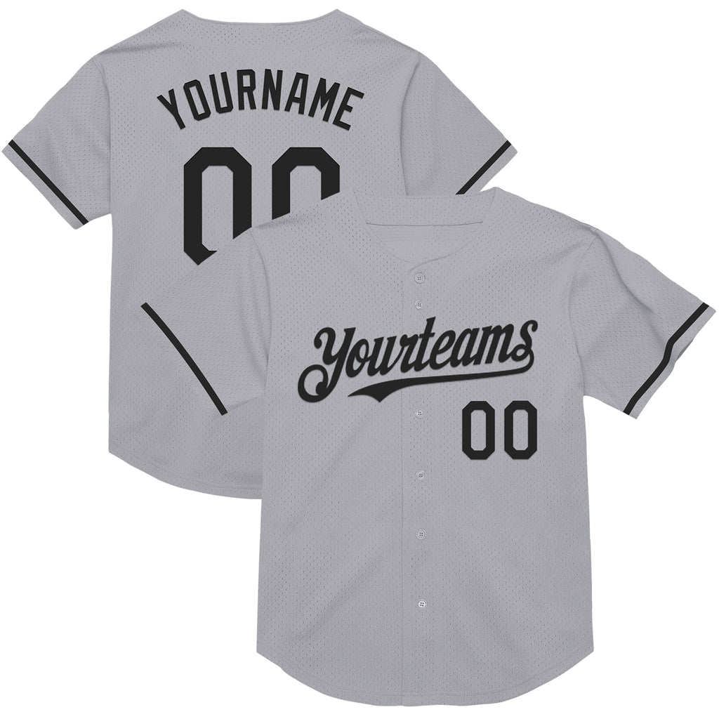 Custom Gray Black Mesh Authentic Throwback Baseball Jersey