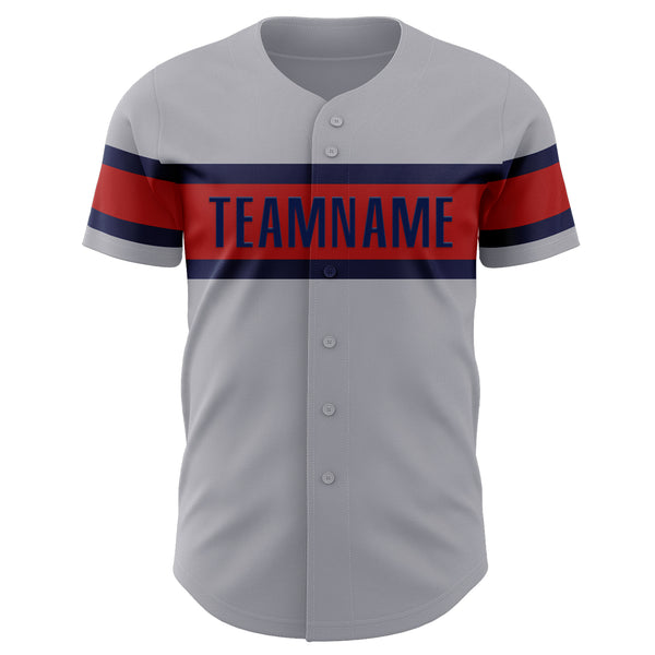 Custom Gray Red-Navy Authentic Baseball Jersey