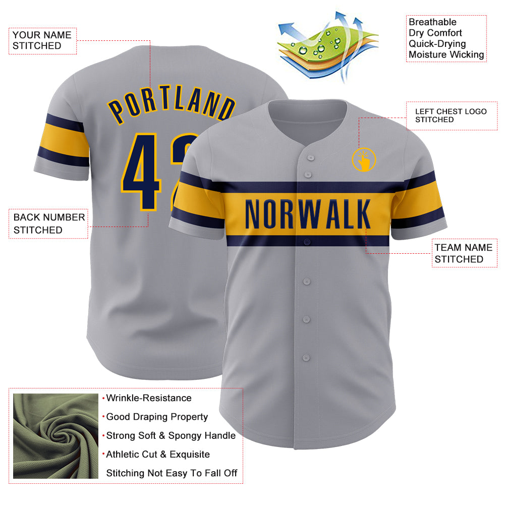 Custom Gray Navy-Gold Authentic Baseball Jersey Free Shipping – Fiitg