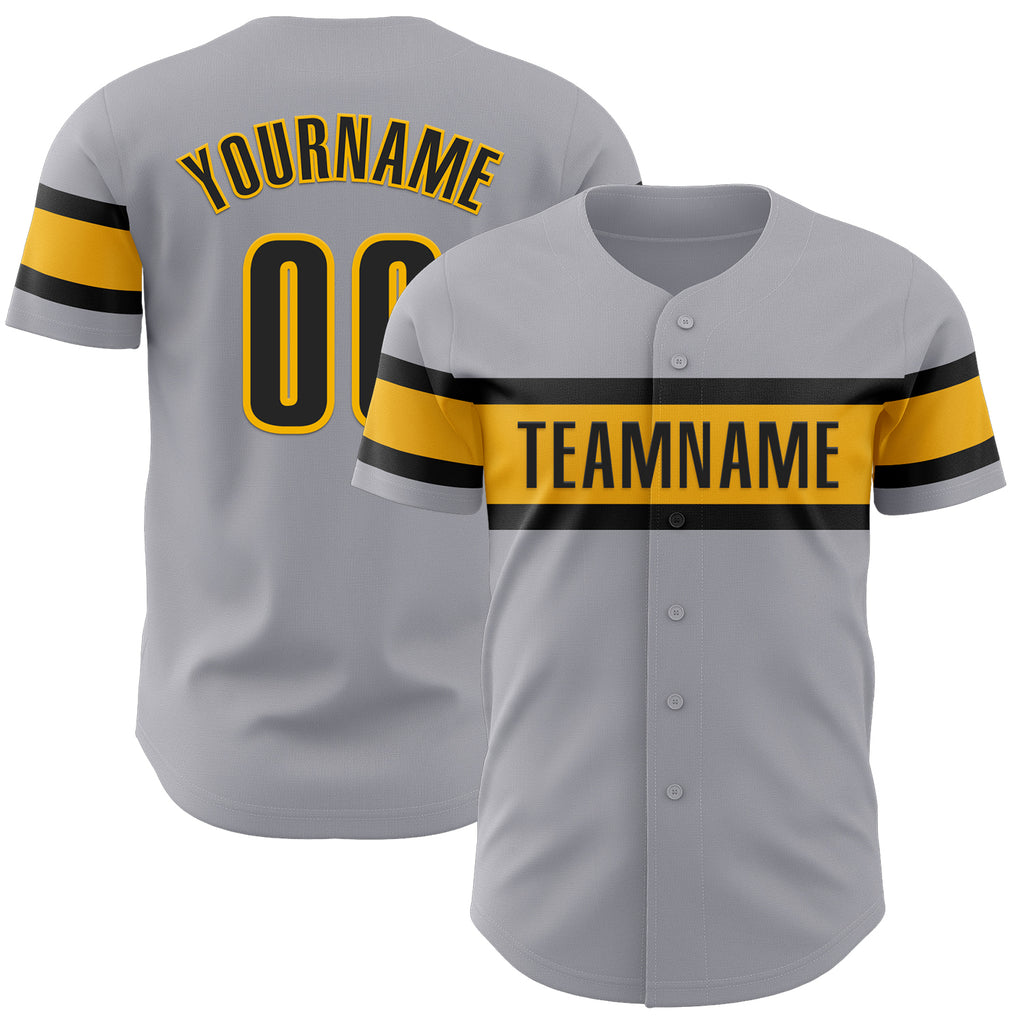 Custom Gray Black-Gold Authentic Baseball Jersey