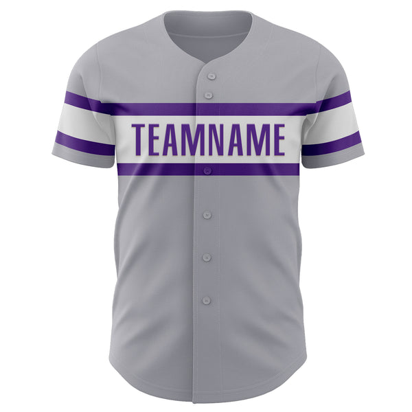 Custom Gray Purple-White Authentic Baseball Jersey