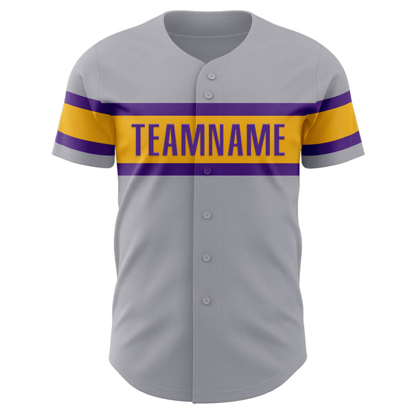 Custom Gray Purple-Gold Authentic Baseball Jersey