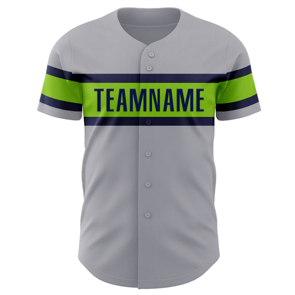 Custom Gray Neon Green-Navy Authentic Baseball Jersey