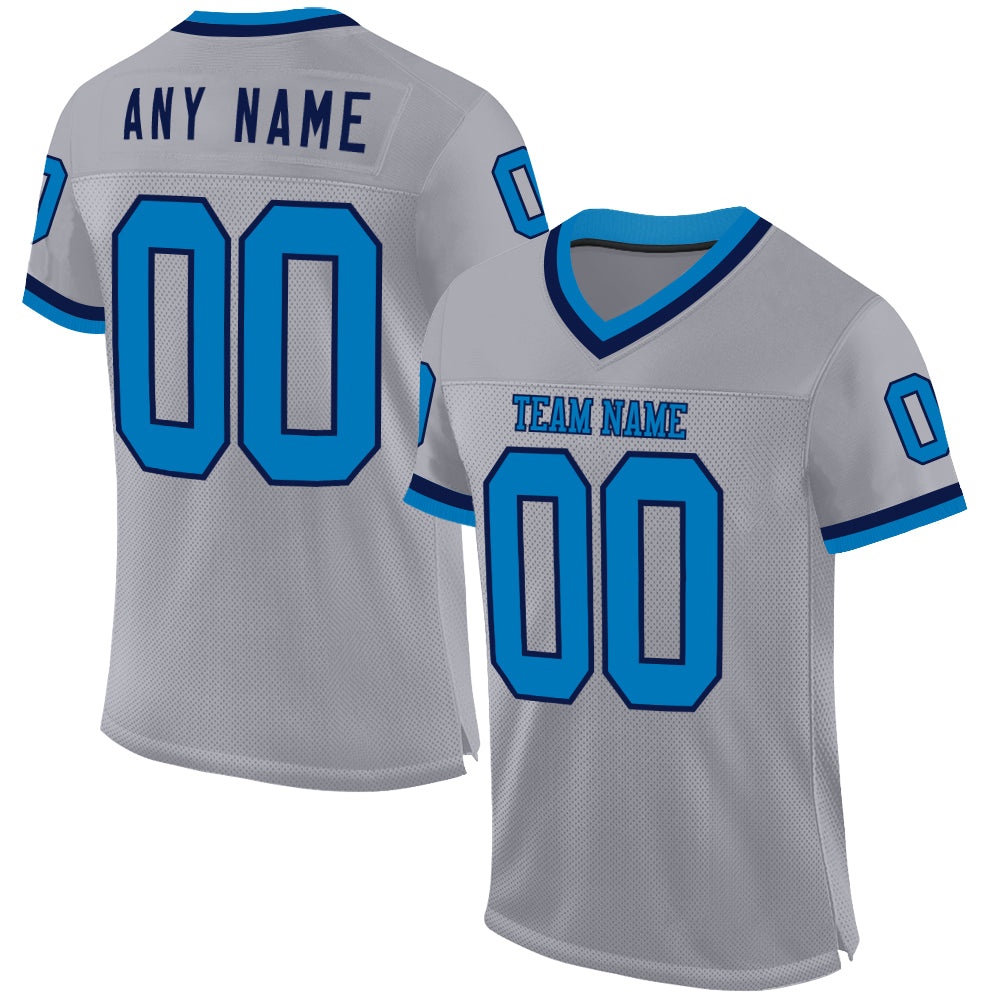 Custom Gray Blue-Navy Mesh Authentic Throwback Football Jersey