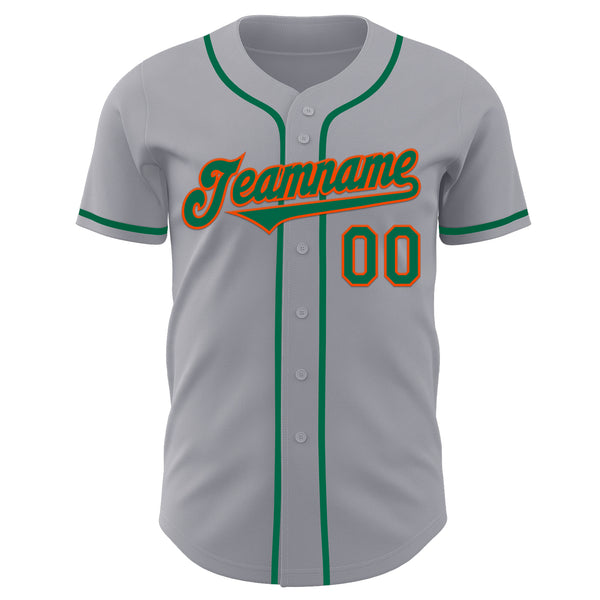 Custom Gray Kelly Green-Orange Authentic Baseball Jersey