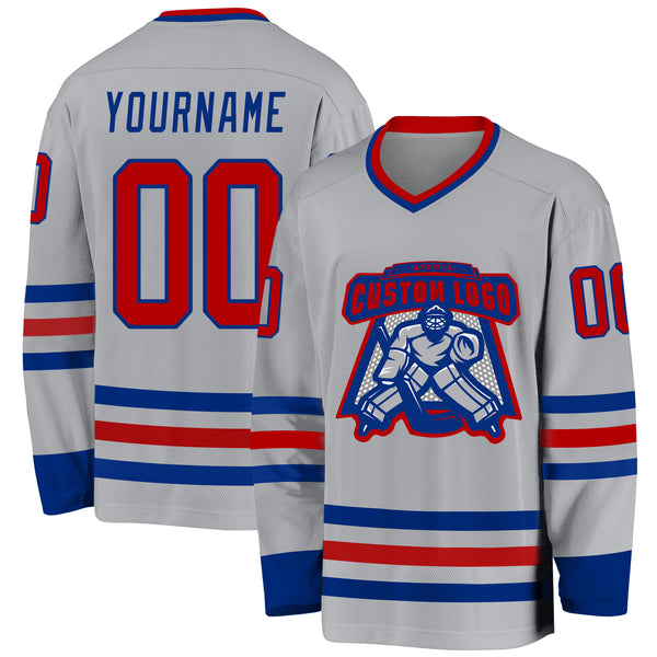 Custom Gray Red-Royal Hockey Jersey