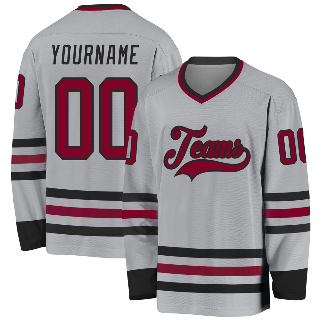 Custom Gray Maroon-Black Hockey Jersey