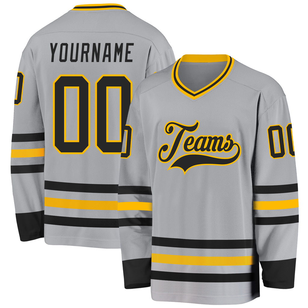 Custom Gray Black-Gold Hockey Jersey