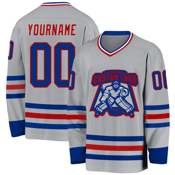 Custom Gray Royal-Red Hockey Jersey