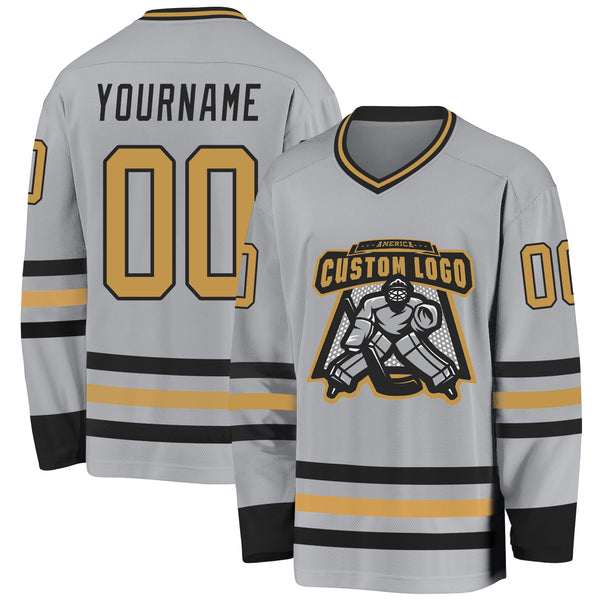 Custom Gray Old Gold-Black Hockey Jersey