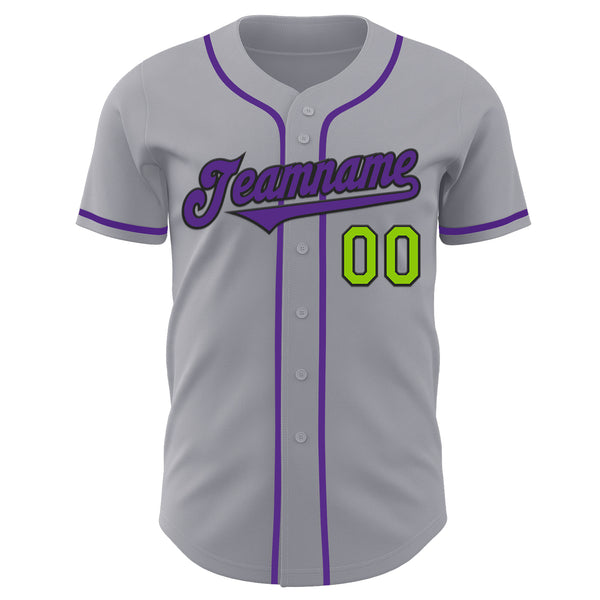 Custom Gray Neon Green Black-Purple Authentic Baseball Jersey