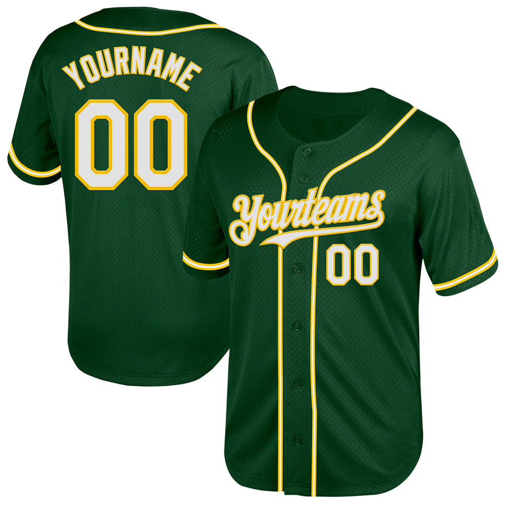 Custom Green White-Yellow Mesh Authentic Throwback Baseball Jersey