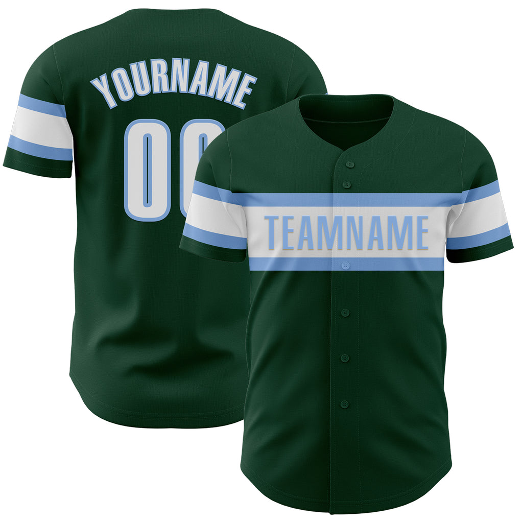 Custom Green White-Light Blue Authentic Baseball Jersey