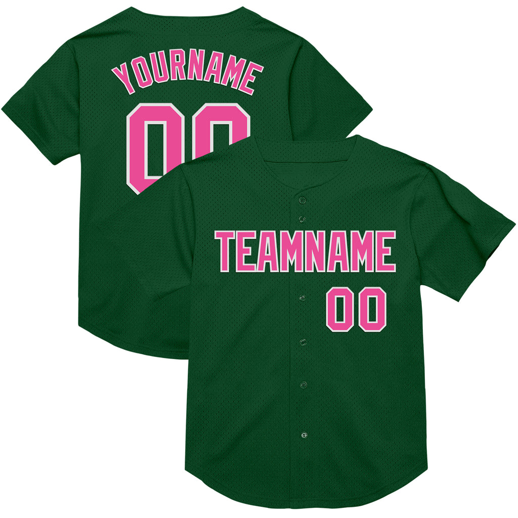 Custom Green Pink-White Mesh Authentic Throwback Baseball Jersey