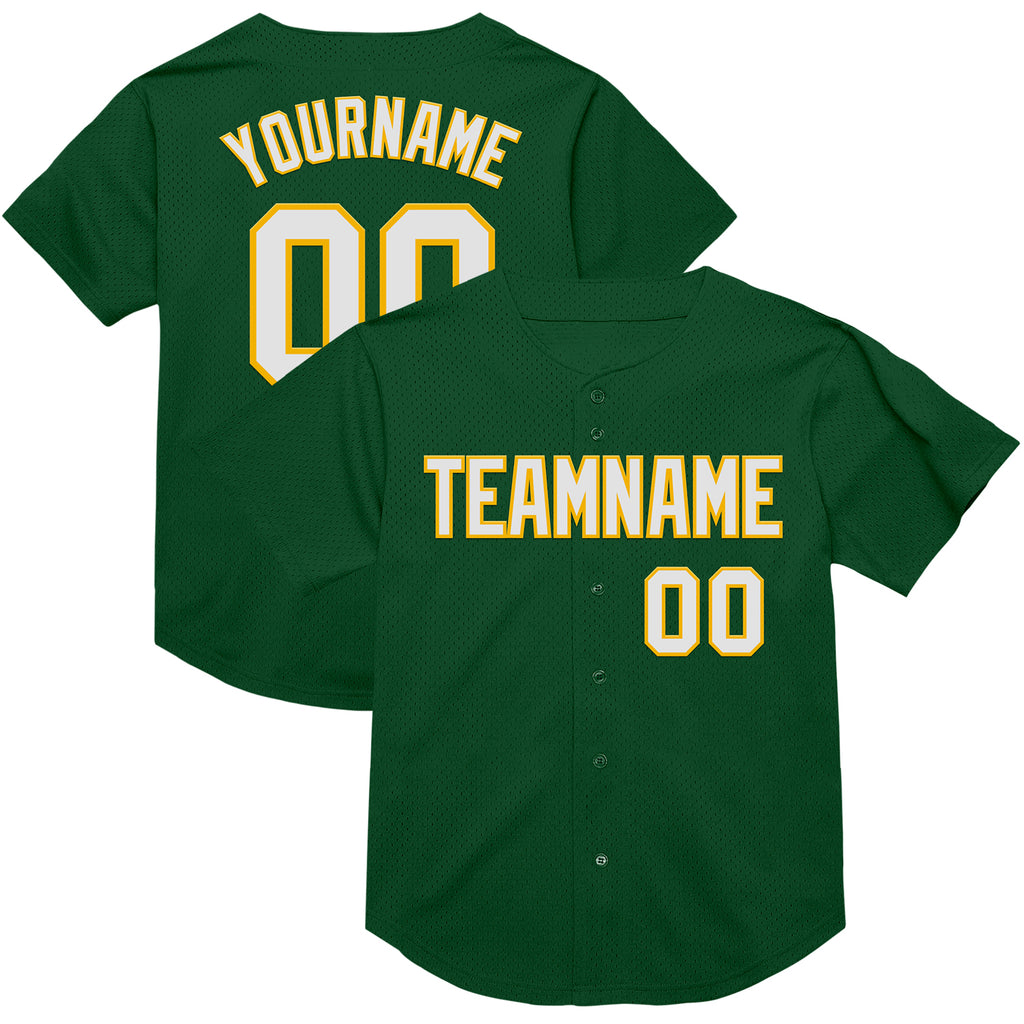 Custom Green White-Gold Mesh Authentic Throwback Baseball Jersey