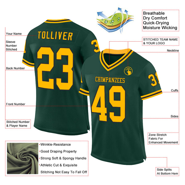 Custom Green Gold-Black Mesh Authentic Throwback Football Jersey