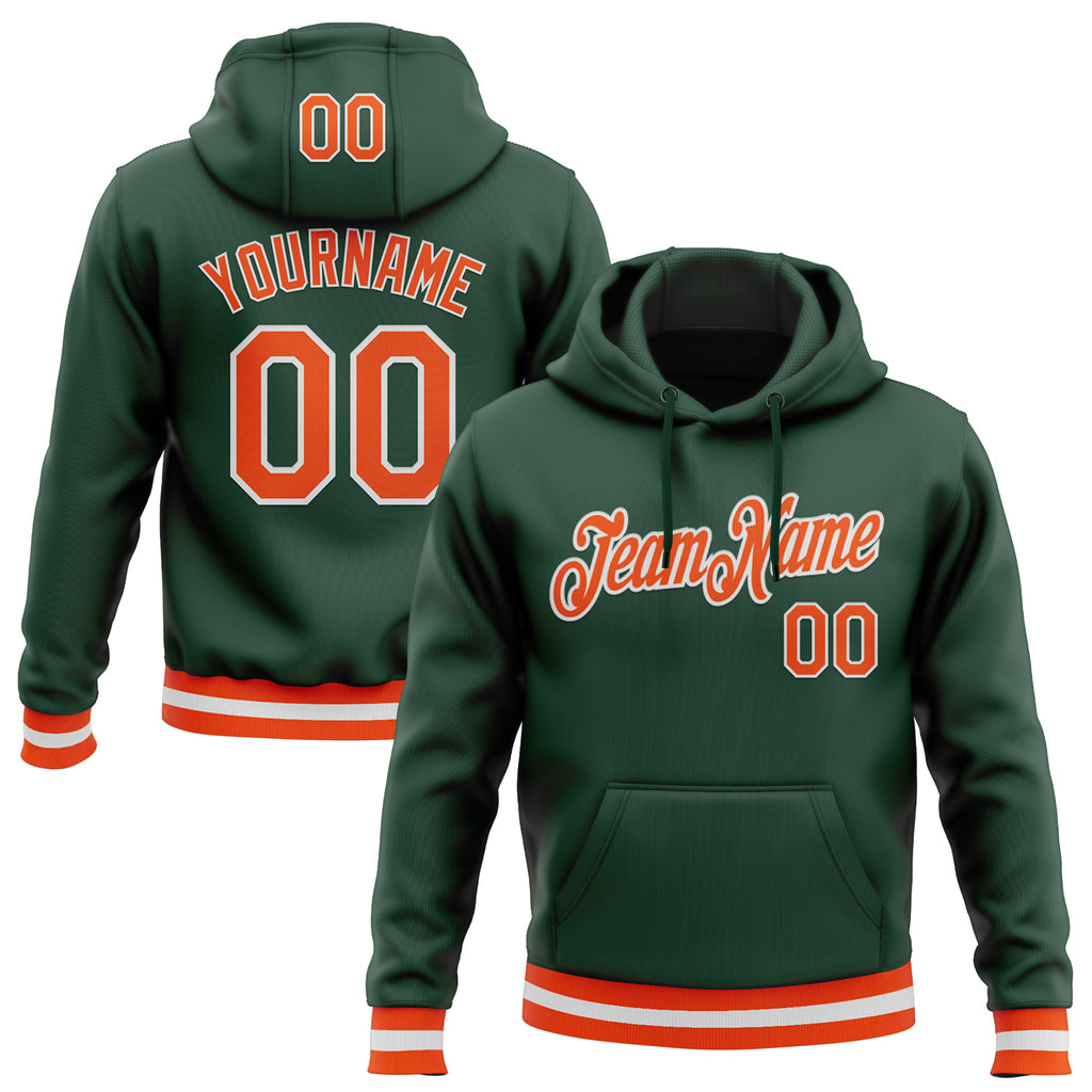 Custom Stitched Green Orange-White Sports Pullover Sweatshirt Hoodie