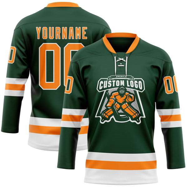 Custom Green Bay Orange-White Hockey Lace Neck Jersey