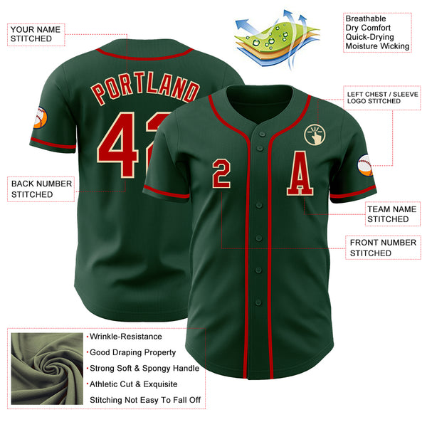 Custom Green Red-Cream Authentic Baseball Jersey