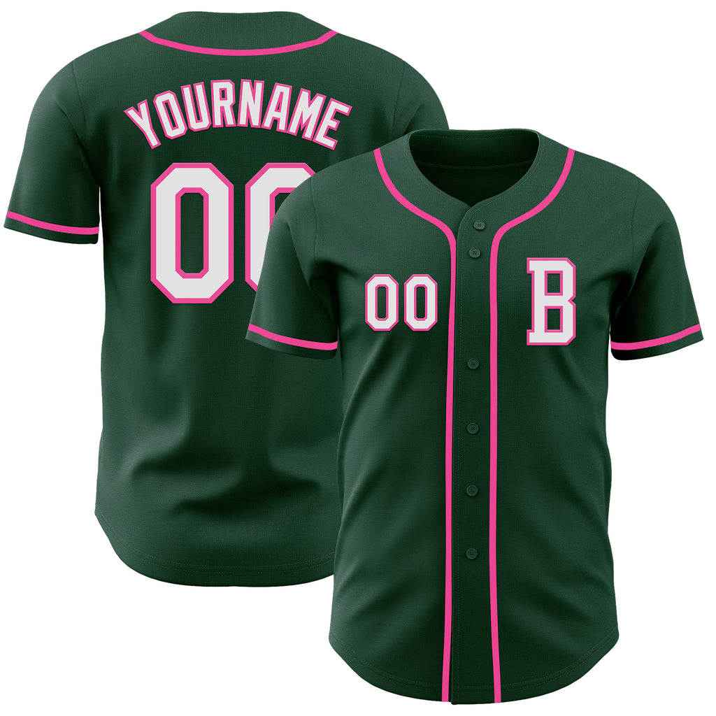 Custom Green White-Pink Authentic Baseball Jersey