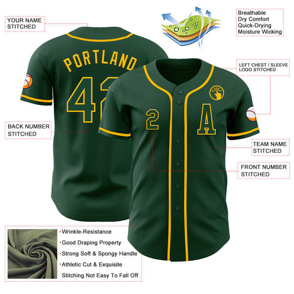 Custom Green Gold Authentic Baseball Jersey