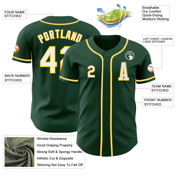 Custom Green White-Yellow Authentic Baseball Jersey