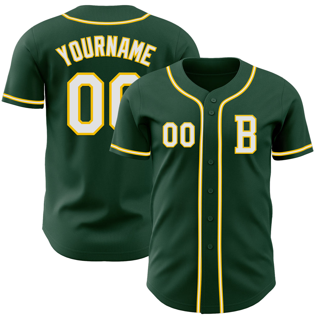 Custom Green White-Yellow Authentic Baseball Jersey