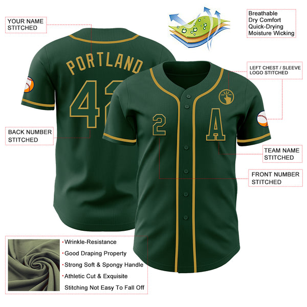 Custom Green Old Gold Authentic Baseball Jersey