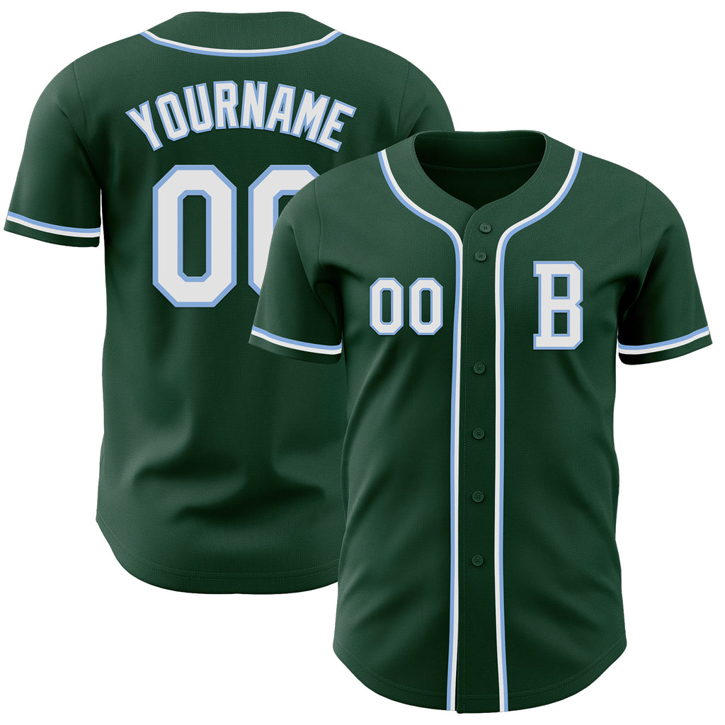 Custom Green White-Light Blue Authentic Baseball Jersey