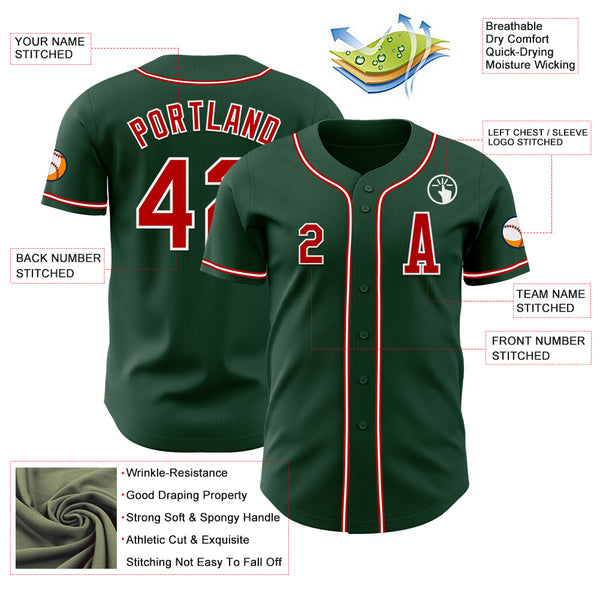 Custom Green Red-White Authentic Baseball Jersey