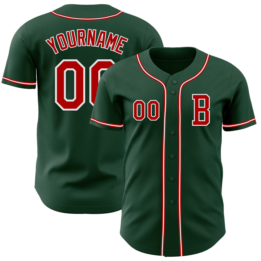 Custom Green Red-White Authentic Baseball Jersey