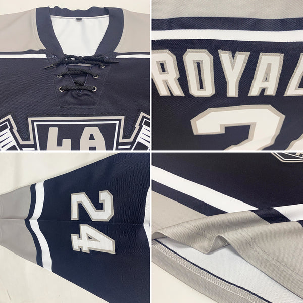 Custom Black White-Gray Hockey Lace Neck Jersey