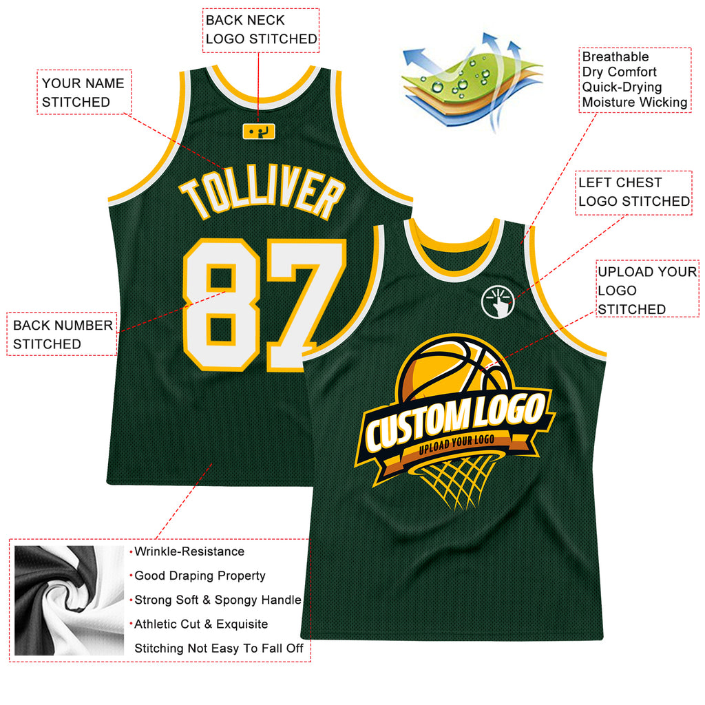 Custom Green White-Gold Round Neck Sublimation Basketball Suit